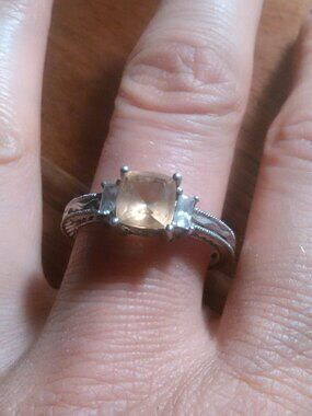 Yellow Citrine and Simulated White Diamond Accent Sterling Silver Ring (Size 10)